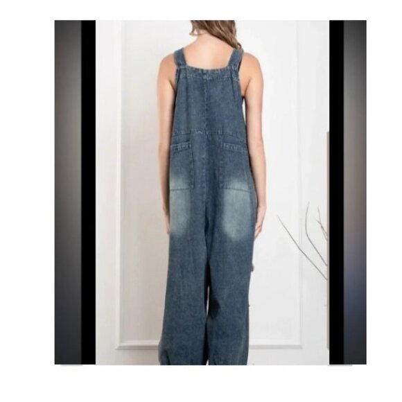 BlueVelvet Denim Capri Overalls with Mixed Patches in Denim XL🆕⌚📦🏃💨🚚 - Picture 9 of 16